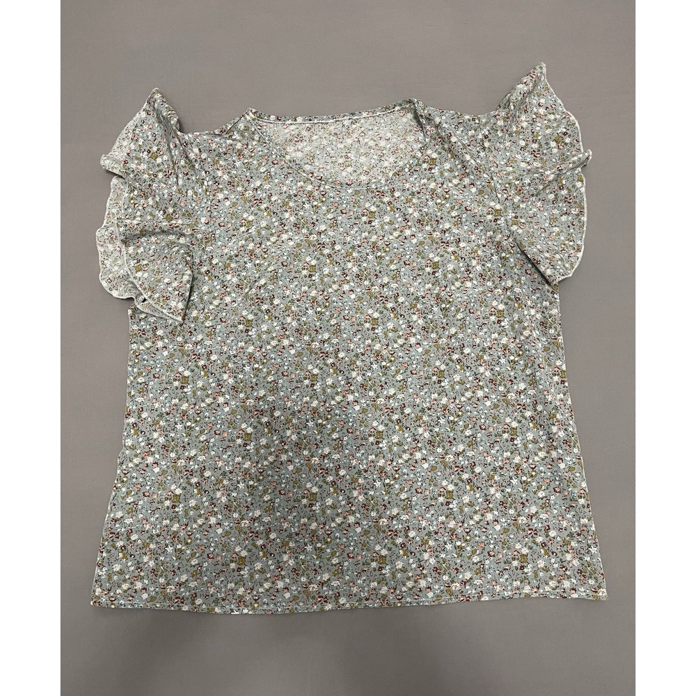 Emery Rose Women XL Light Blue Floral Ditsy Print Flutter Sleeve Blouse Top